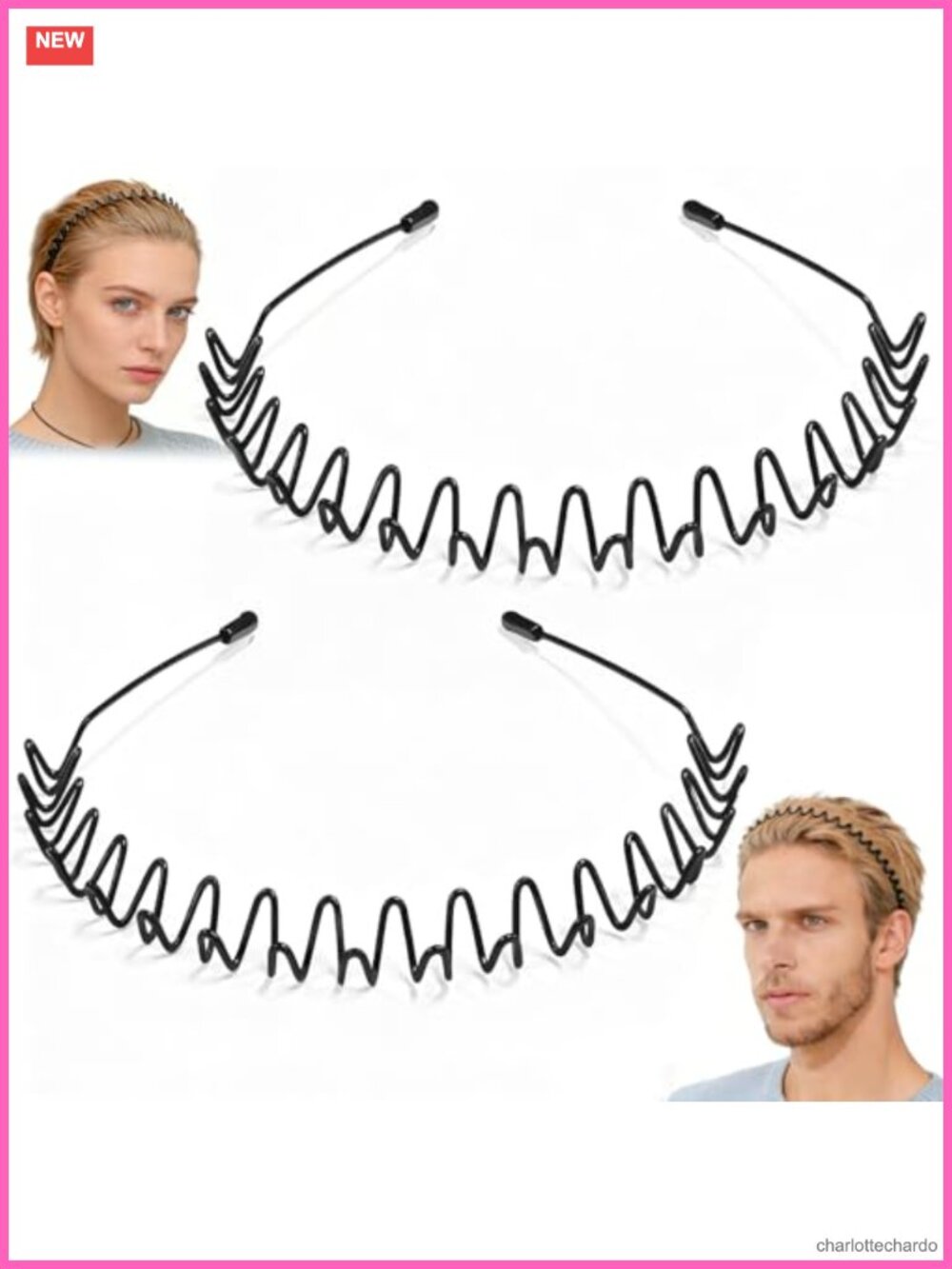 2 Pc Metal Headband Wavy Teeth Anti-Slip Hair Accessory Men Women